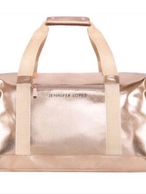Jennifer Lopez Metallic Rose Gold Travel Bag with Cream Handles